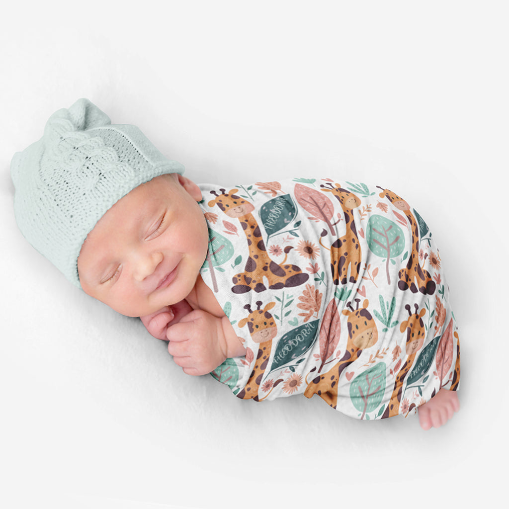 PERSONALIZED CUTE GIRAFFE SWADDLE BLANKET