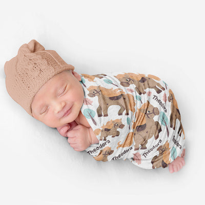 PERSONALIZED CUTE HORSE SWADDLE BLANKET