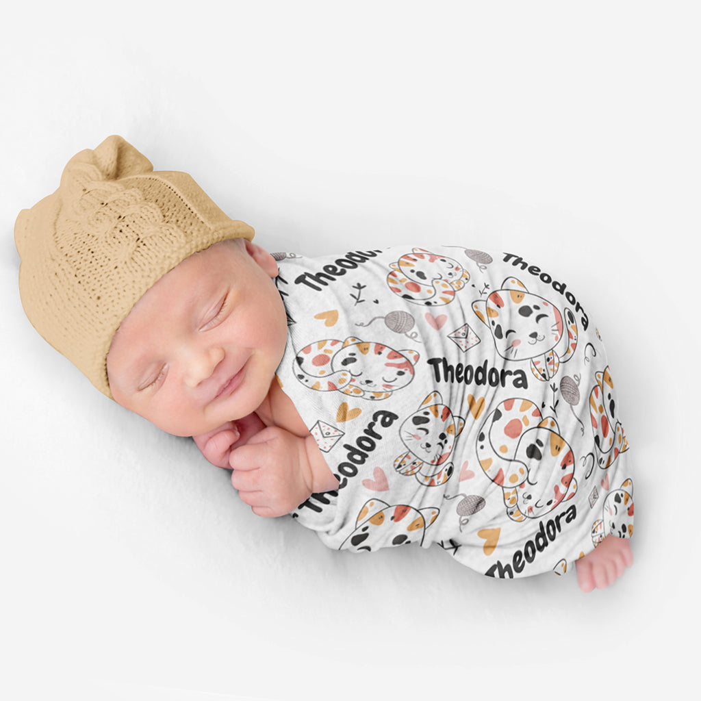 PERSONALIZED CUTE KITTEN SWADDLE BLANKET