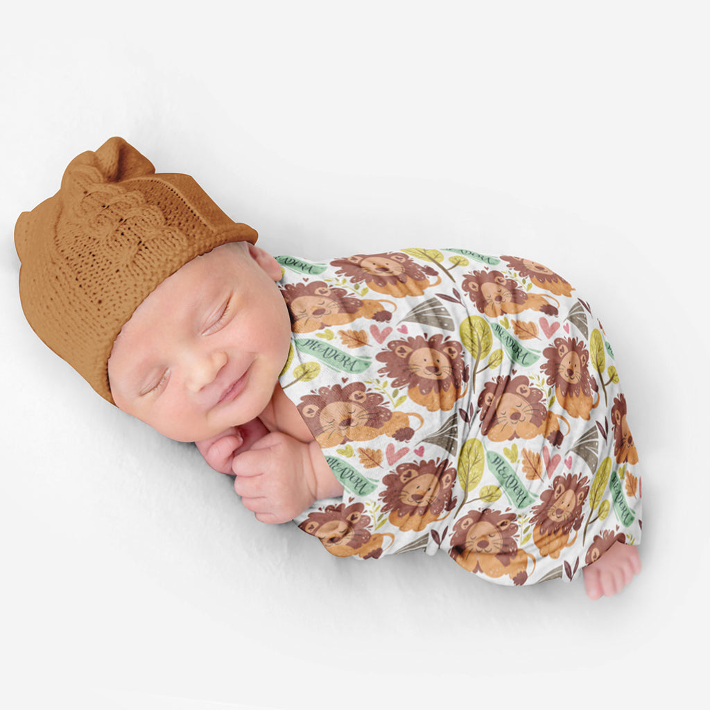 PERSONALIZED CUTE LION SWADDLE BLANKET