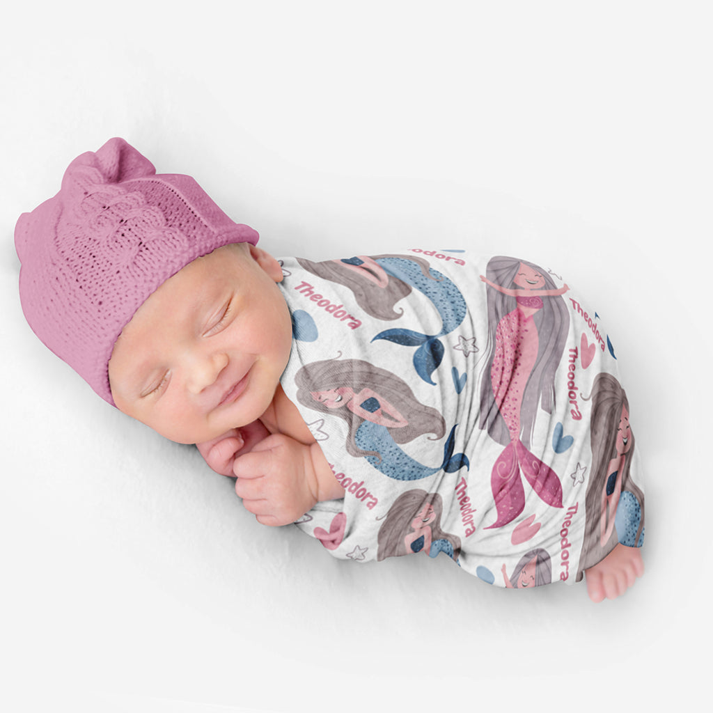 PERSONALIZED CUTE MERMAID SWADDLE BLANKET