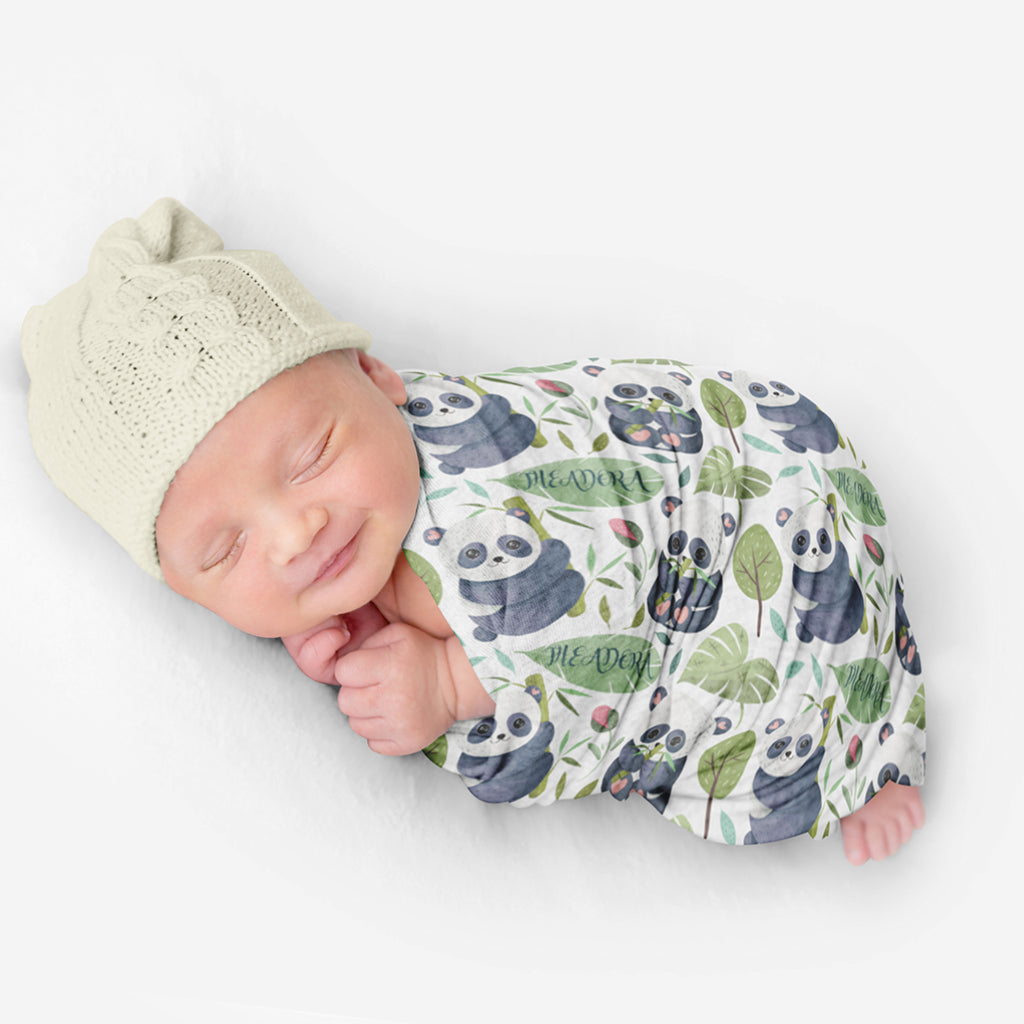 PERSONALIZED CUTE PANDA SWADDLE BLANKET