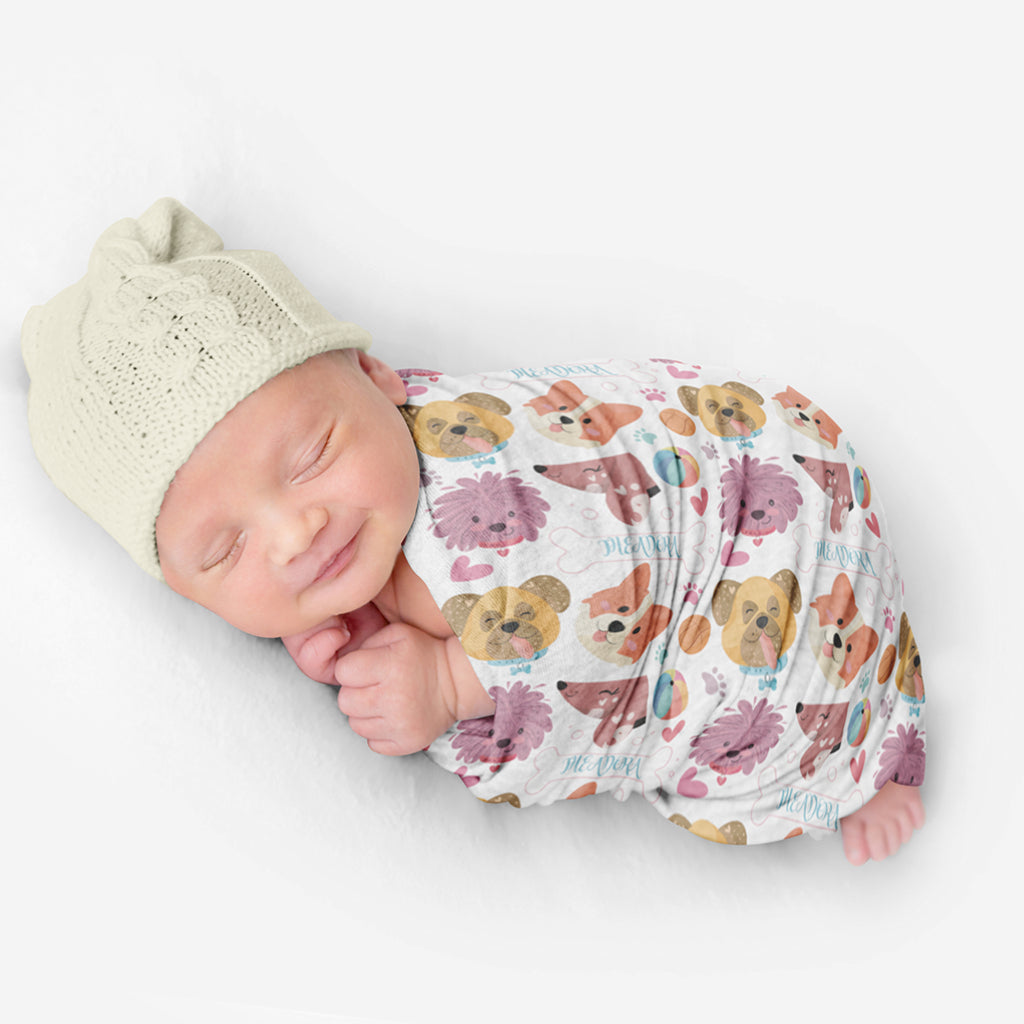 PERSONALIZED CUTE PUPPY SWADDLE BLANKET