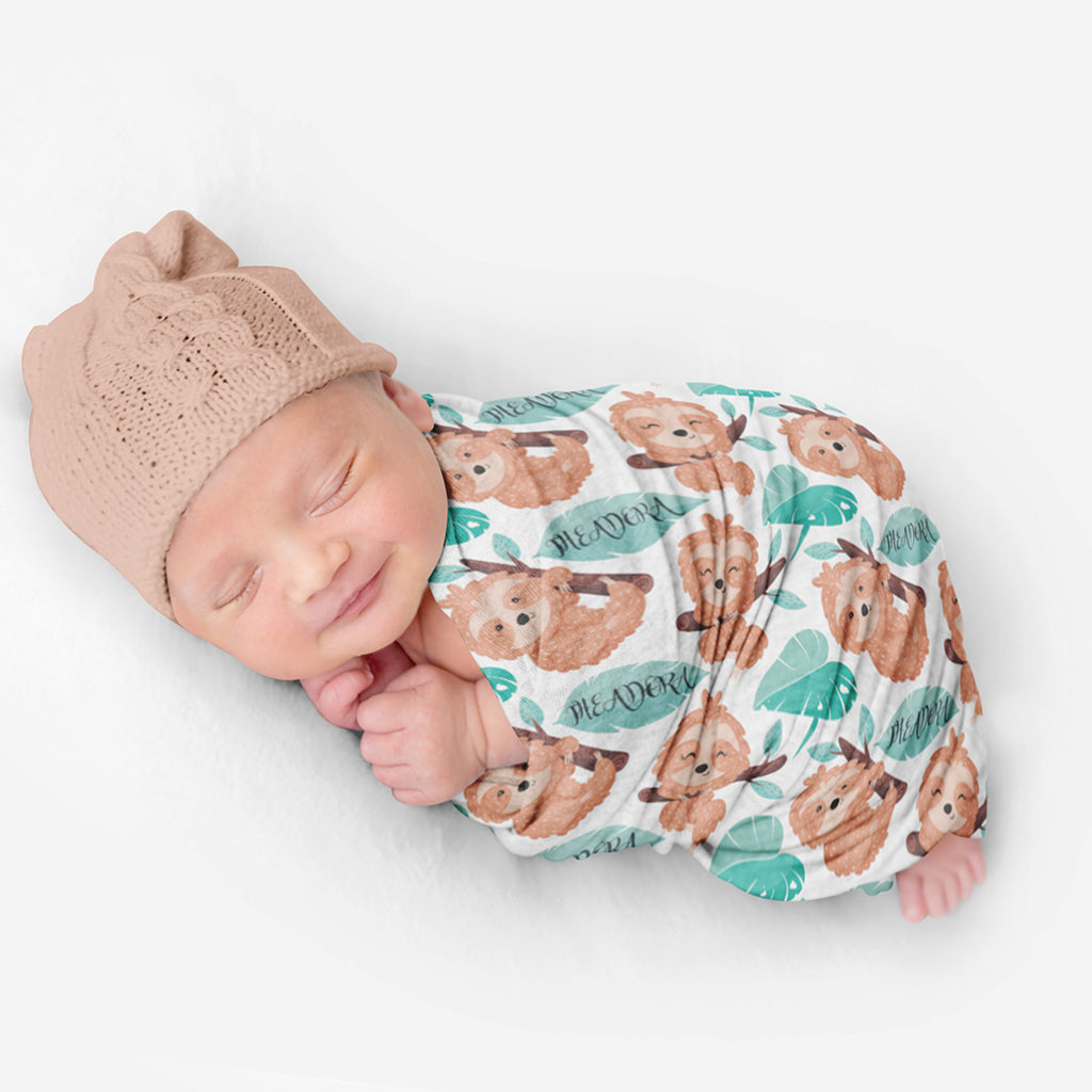 PERSONALIZED CUTE SLOTH SWADDLE BLANKET