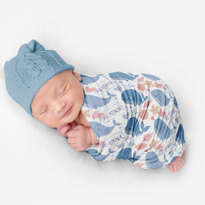PERSONALIZED CUTE WHALE SWADDLE BLANKET