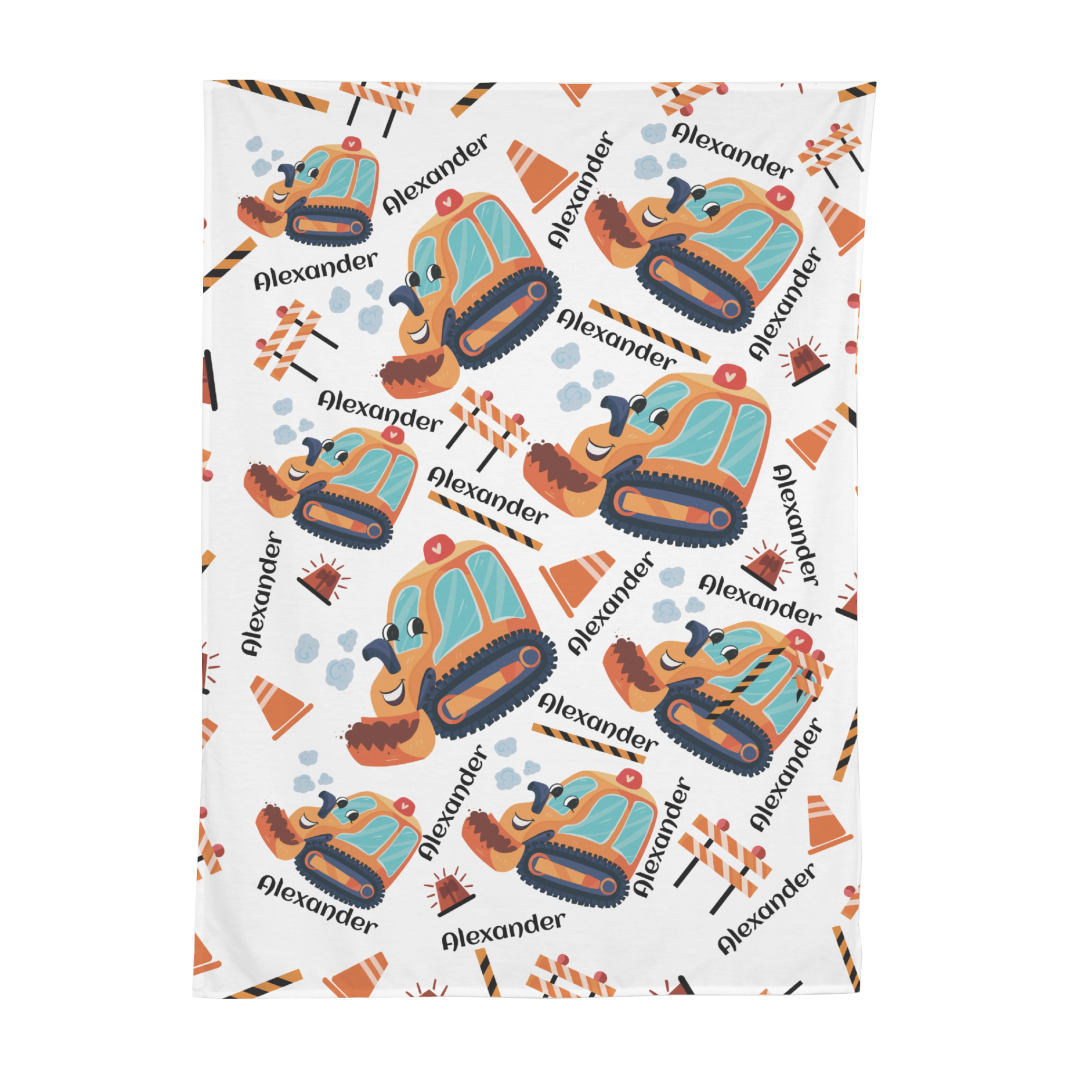 PERSONALIZED CUTE BULLDOZER SWADDLE BLANKET
