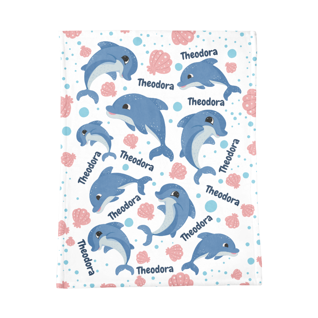 PERSONALIZED CUTE DOLPHIN MINKY BLANKET