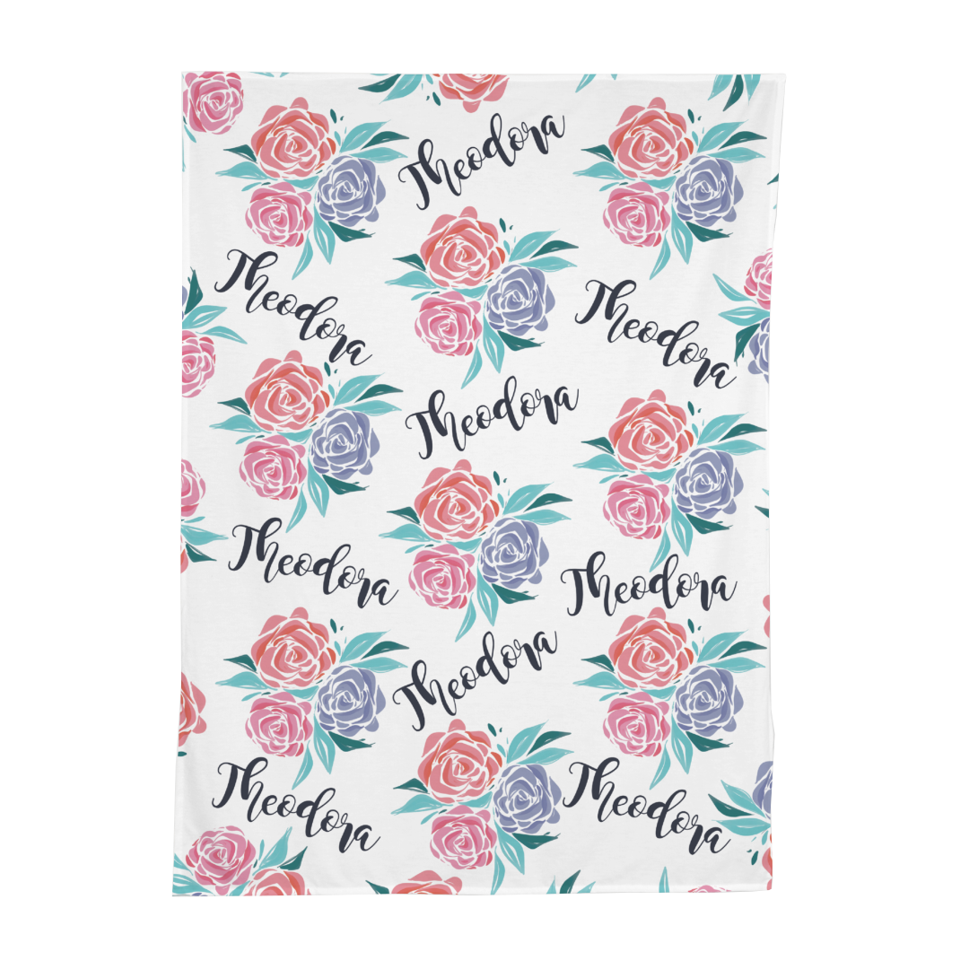 PERSONALIZED CUTE ROSES SWADDLE BLANKET