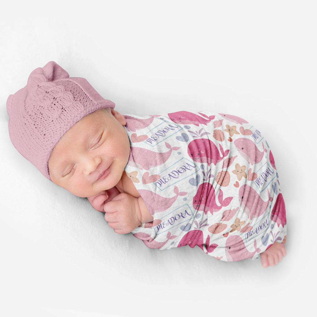 PERSONALIZED CUTE WHALE SWADDLE BLANKET