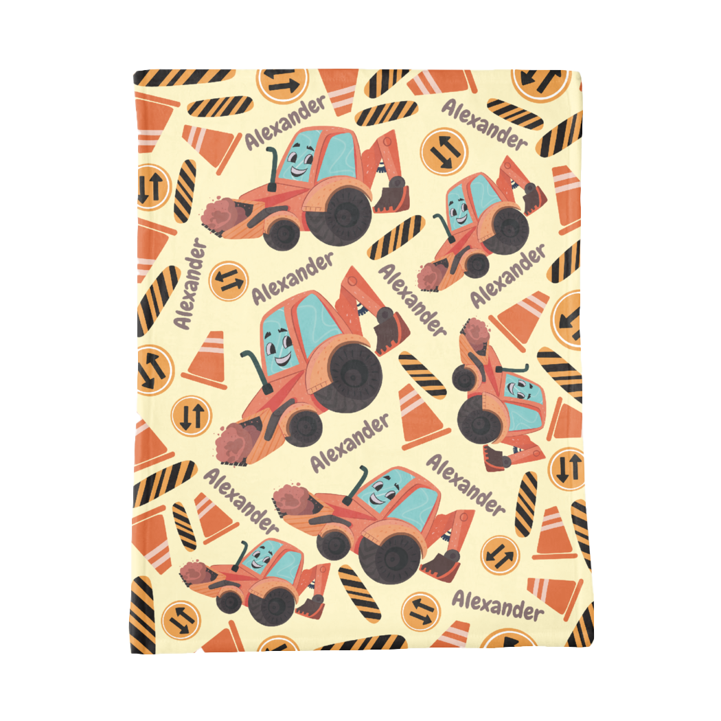 PERSONALIZED CUTE BACKHOE MINKY BLANKET