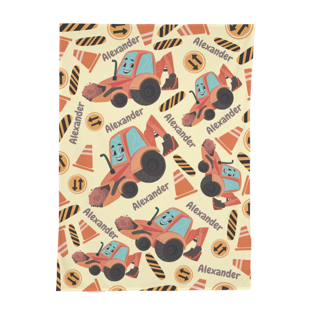 PERSONALIZED CUTE BACKHOE SWADDLE BLANKET