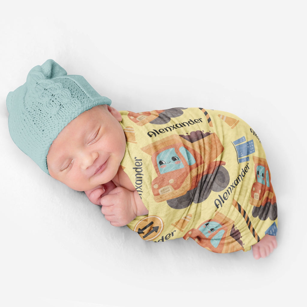 PERSONALIZED CUTE DUMP TRUCK SWADDLE BLANKET