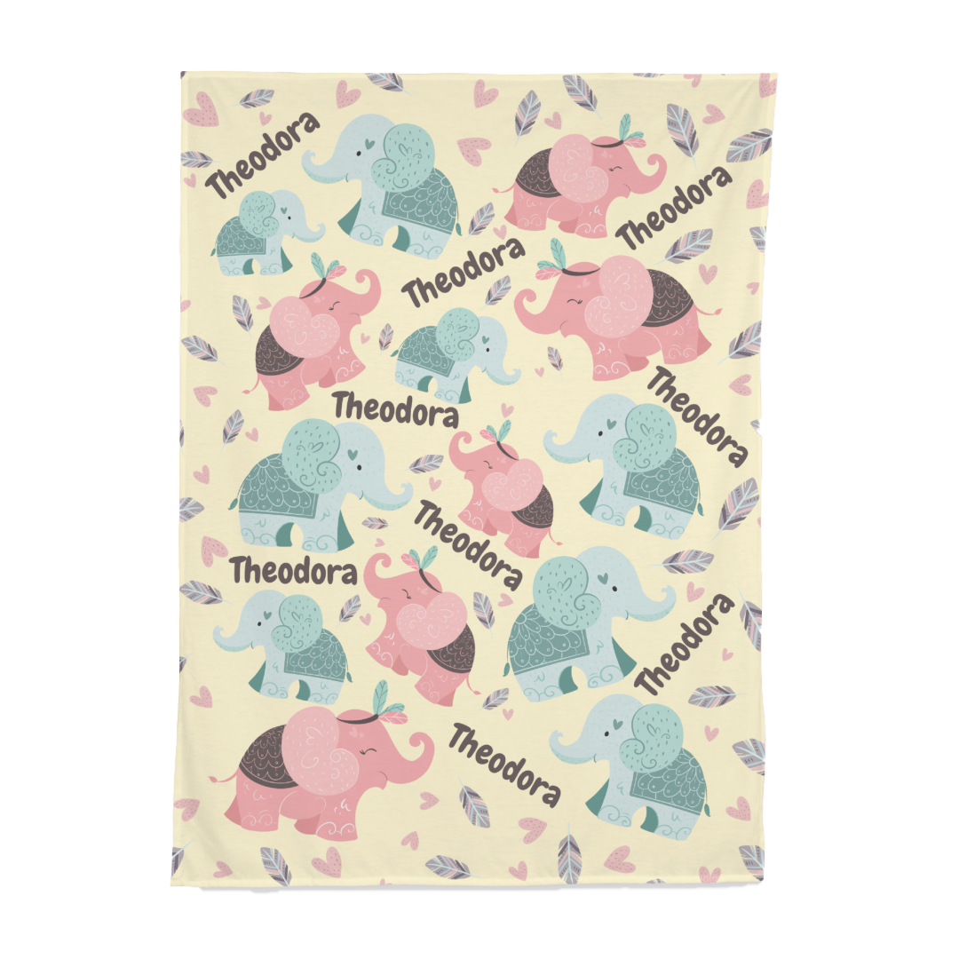 PERSONALIZED CUTE ELEPHANT SWADDLE BLANKET