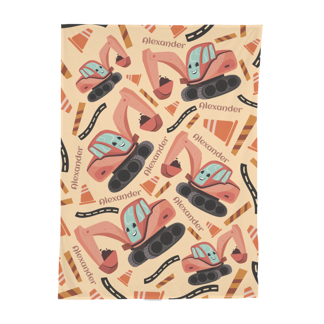 PERSONALIZED CUTE EXCAVATOR SWADDLE BLANKET