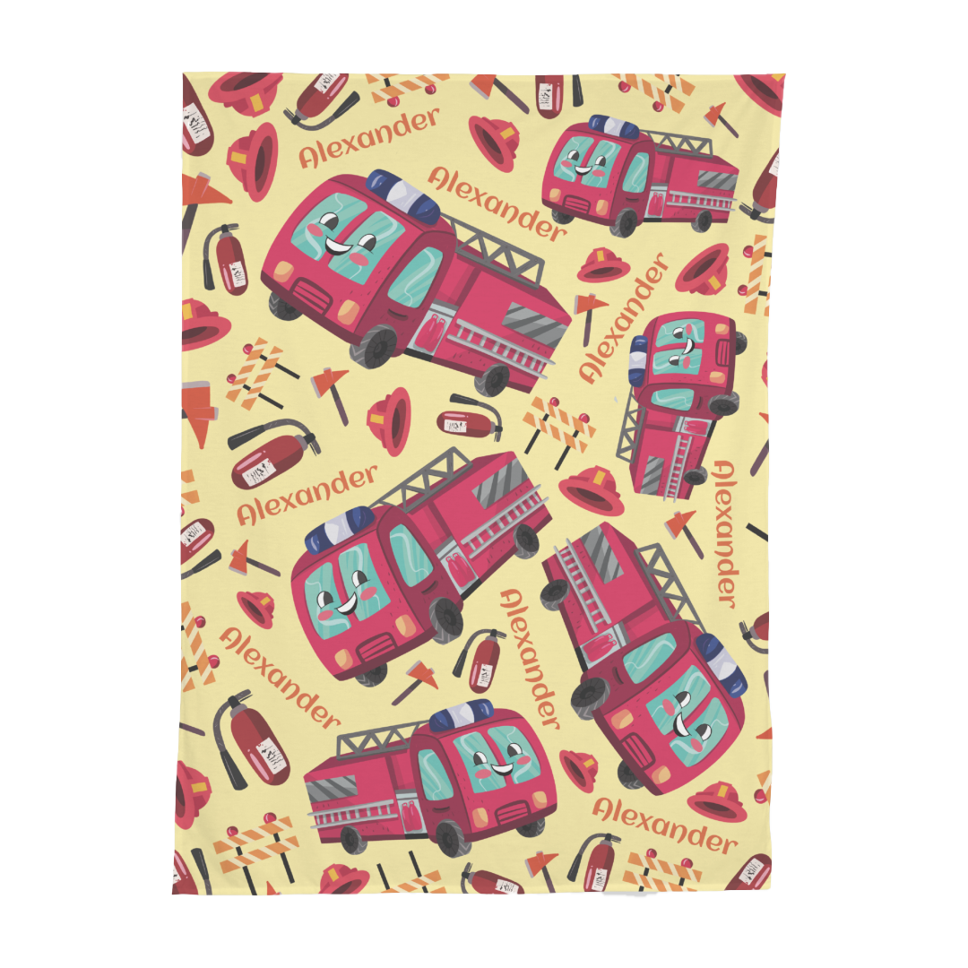 PERSONALIZED CUTE FIRE ENGINE SWADDLE BLANKET