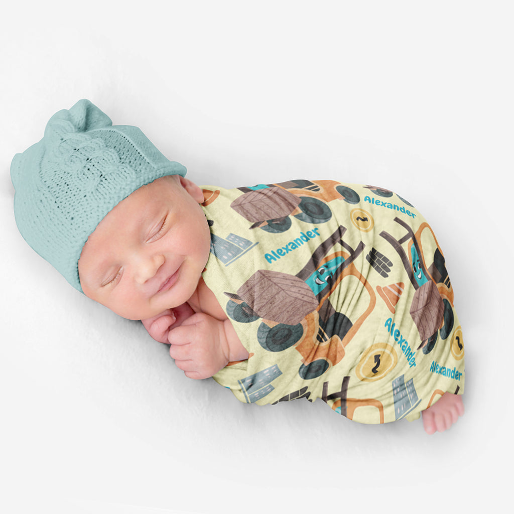 PERSONALIZED CUTE FORKLIFT SWADDLE BLANKET