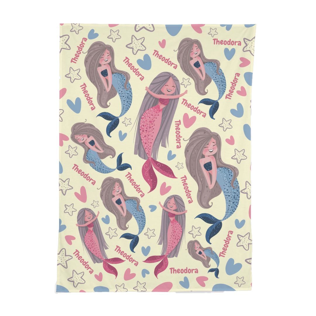 PERSONALIZED CUTE MERMAID SWADDLE BLANKET
