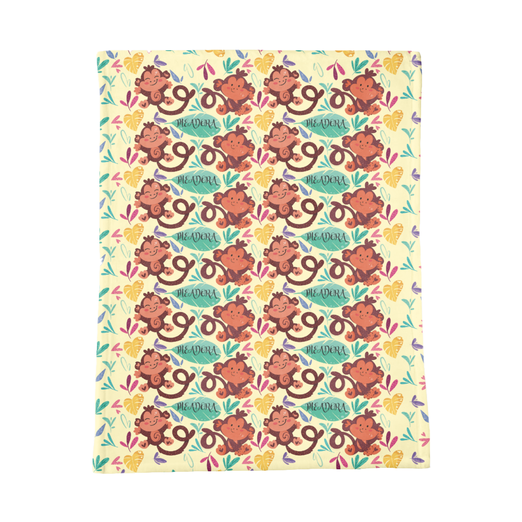 PERSONALIZED CUTE MONKEY MINKY BLANKET AND NFT