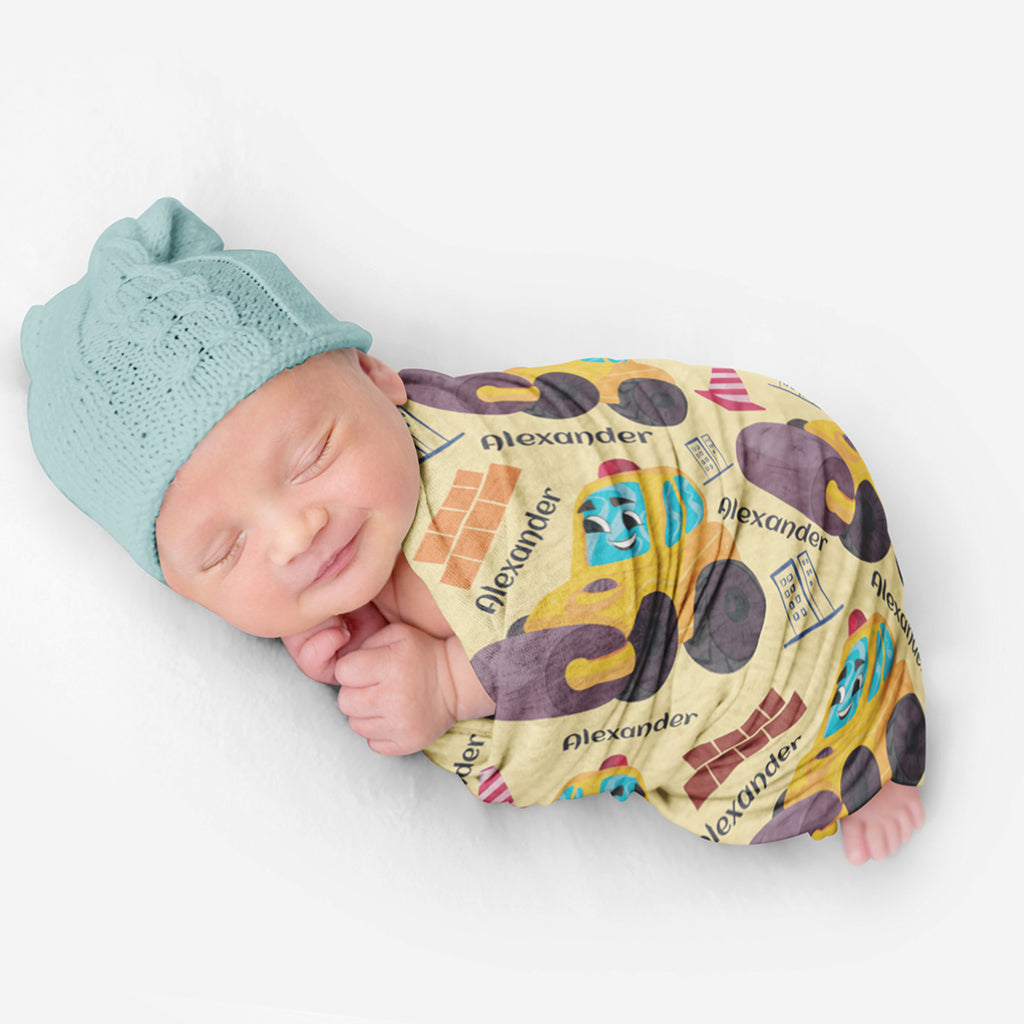 PERSONALIZED CUTE STEAMROLLER SWADDLE BLANKET