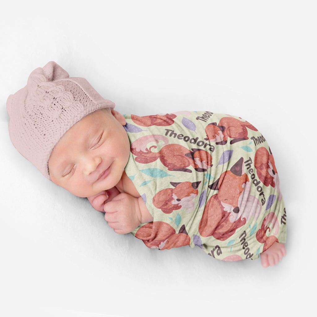PERSONALIZED CUTE FOX SWADDLE BLANKET