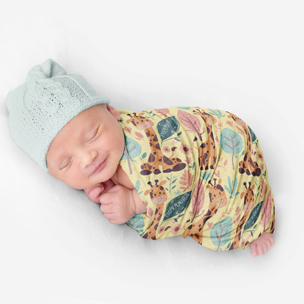 PERSONALIZED CUTE GIRAFFE SWADDLE BLANKET