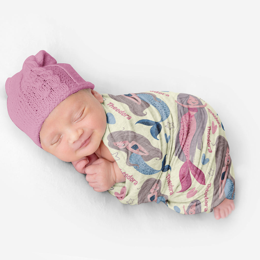PERSONALIZED CUTE MERMAID SWADDLE BLANKET
