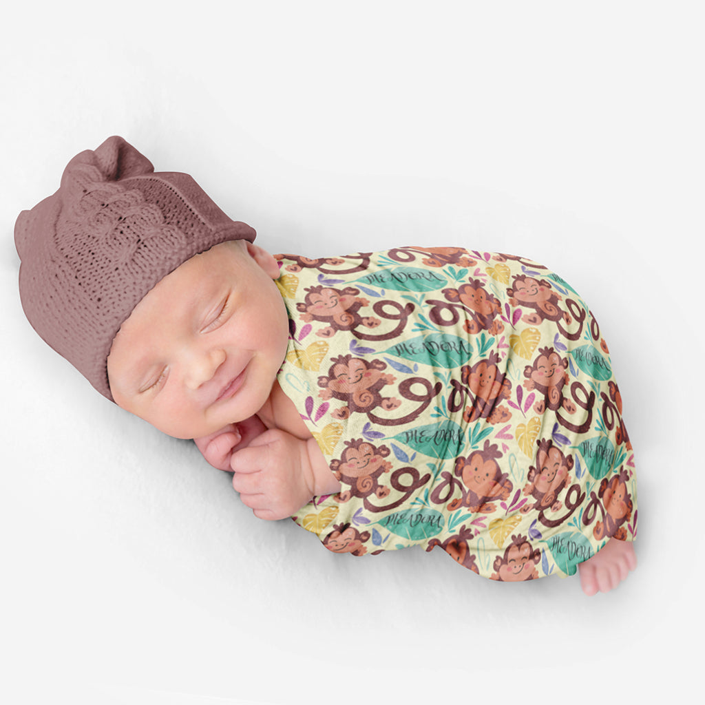 PERSONALIZED CUTE MONKEY SWADDLE BLANKET