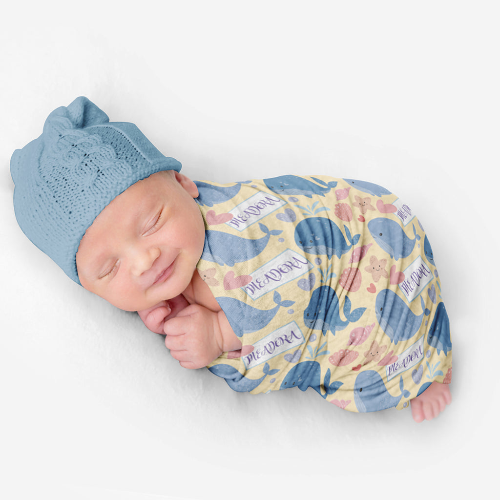 PERSONALIZED CUTE WHALE SWADDLE BLANKET