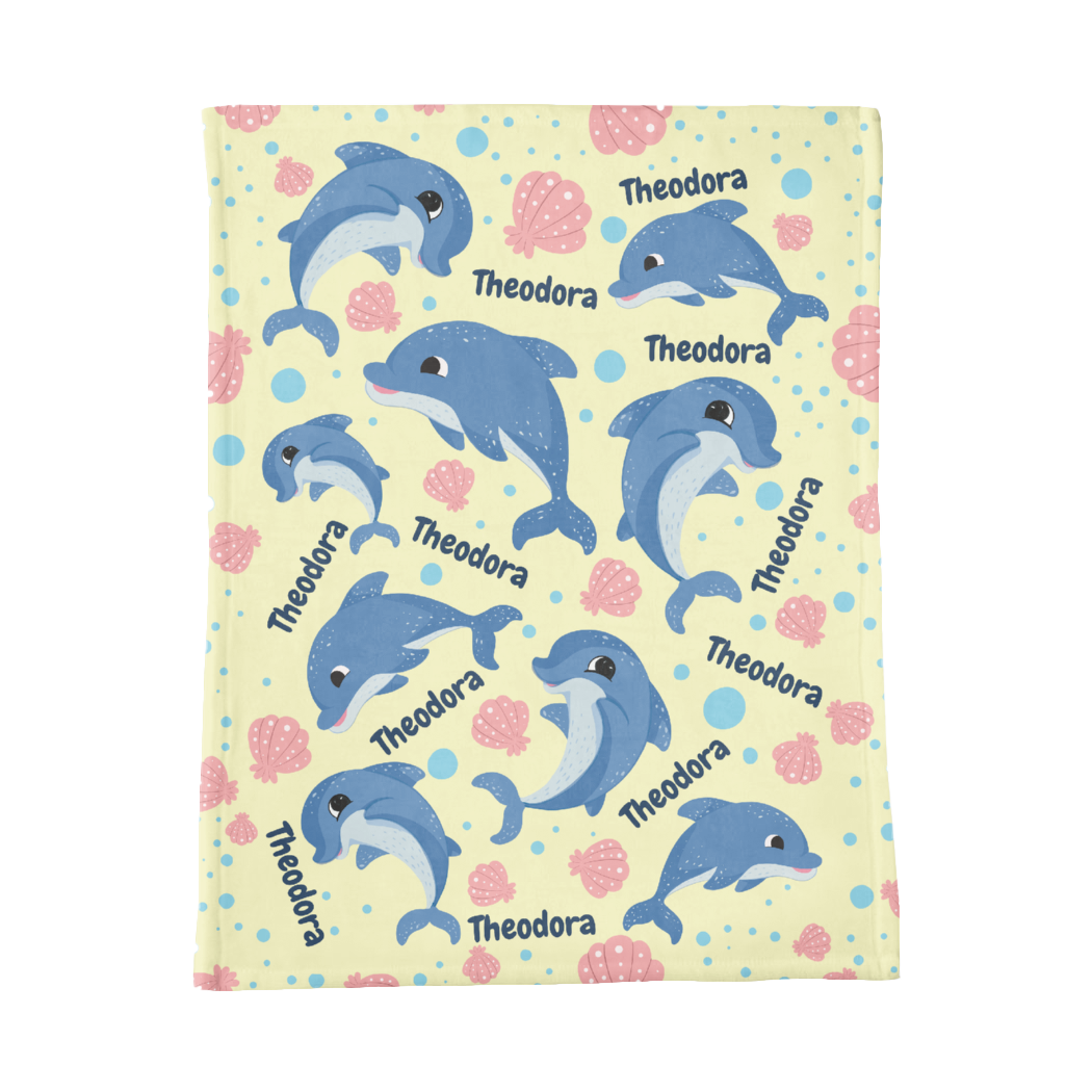 PERSONALIZED CUTE DOLPHIN MINKY BLANKET