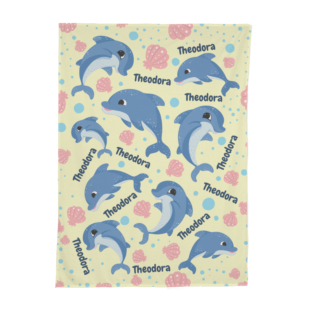 PERSONALIZED CUTE DOLPHIN SWADDLE BLANKET