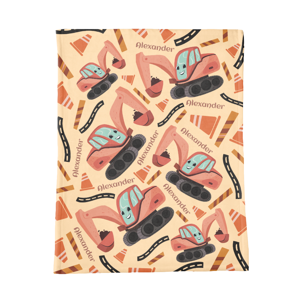 PERSONALIZED CUTE EXCAVATOR MINKY BLANKET
