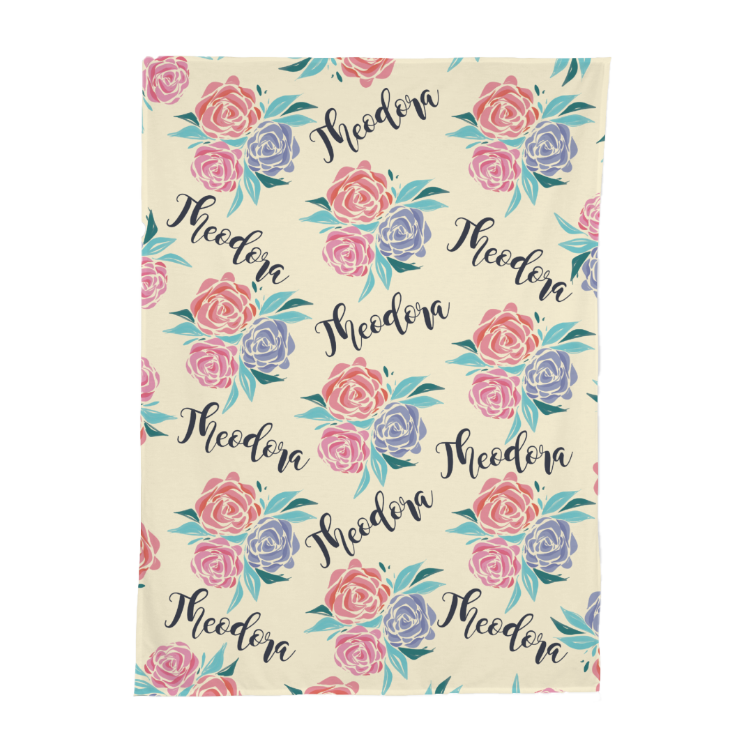PERSONALIZED CUTE ROSES SWADDLE BLANKET